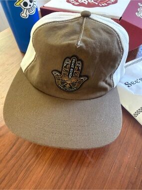 Roark Brown and White Trucker Hat with Embroidered Palm Patch